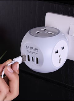 Epsilon Epsilon 3250W Universal Adapter-EPSES220 /Comes with 13A Power, 4-Way Socket, Dual USB Ports , Type C Charging Port, Child Safety Shutter/ International Travel Adapter for Cell Phones, Tablets, Camera, and More, Perfect for Home, Office, or Travel Use  - Image 4