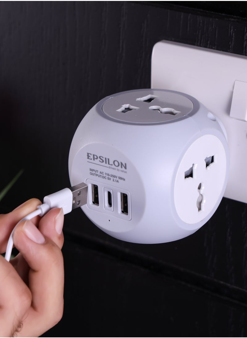 Epsilon Epsilon 3250W Universal Adapter-EPSES220 /Comes with 13A Power, 4-Way Socket, Dual USB Ports , Type C Charging Port, Child Safety Shutter/ International Travel Adapter for Cell Phones, Tablets, Camera, and More, Perfect for Home, Office, or Travel Use  - Image 4