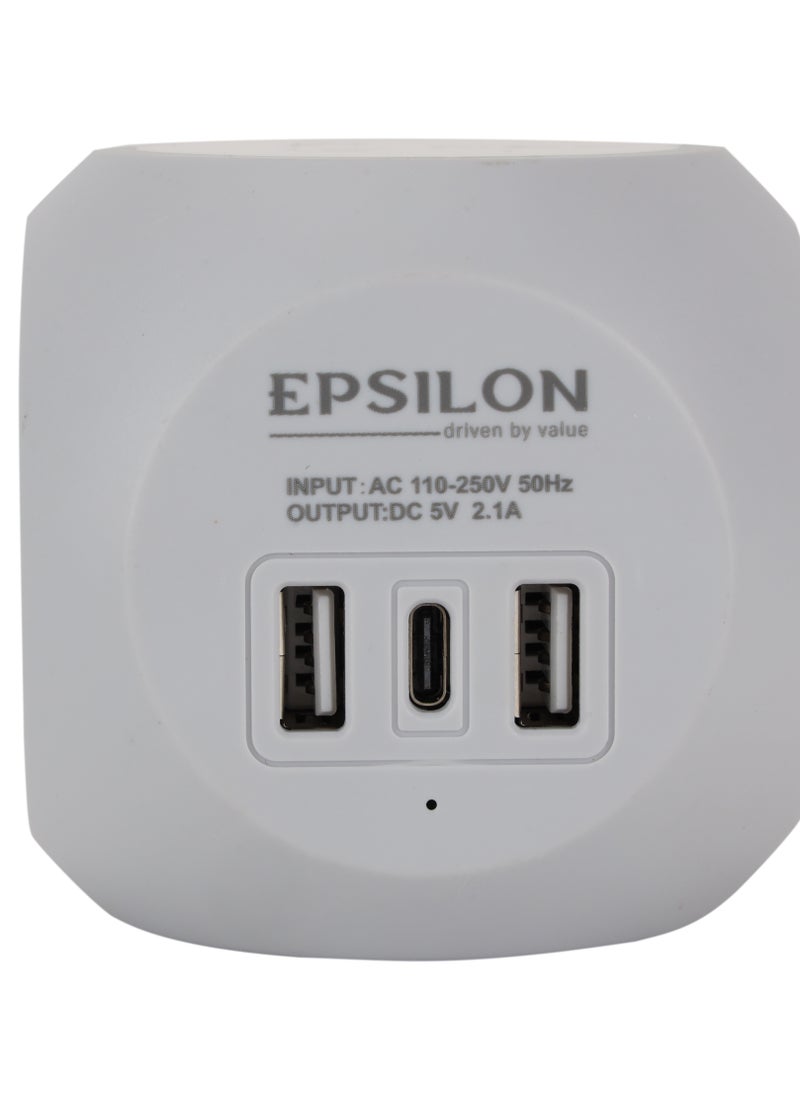 Epsilon Epsilon 3250W Universal Adapter-EPSES220 /Comes with 13A Power, 4-Way Socket, Dual USB Ports , Type C Charging Port, Child Safety Shutter/ International Travel Adapter for Cell Phones, Tablets, Camera, and More, Perfect for Home, Office, or Travel Use  - Image 5