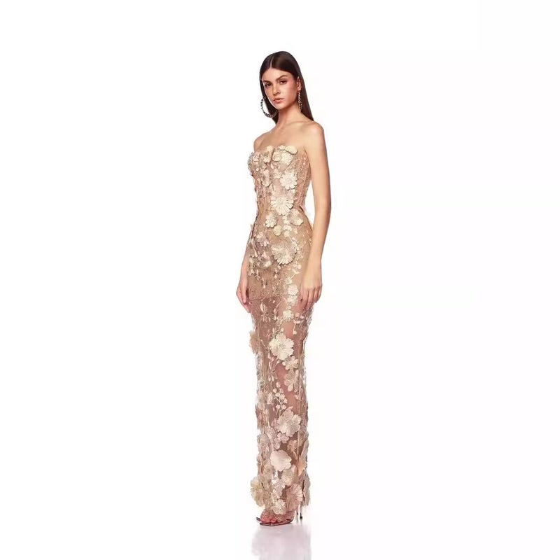 French Luxury 3D Floral Strapless Evening Dress - Image 3