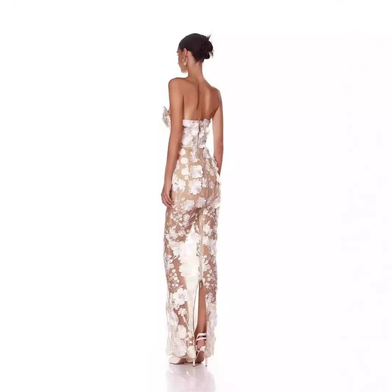 French Luxury 3D Floral Strapless Evening Dress - Image 4