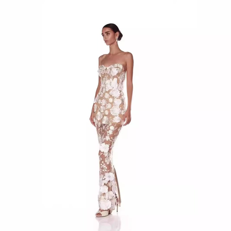 French Luxury 3D Floral Strapless Evening Dress - Image 5