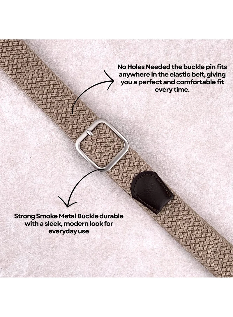 Classic Milano Beige (DWE-314) Classic Milano Braided Cotton Elastic Stretch Belt for Men & Women, Woven Canvas Web Belt with Gift Box, Adjustable Men's Belt | Full Length: 110CM (Free Size - Fits up to the waist of 40 Inches / 100 CM)  | Best Price UAE