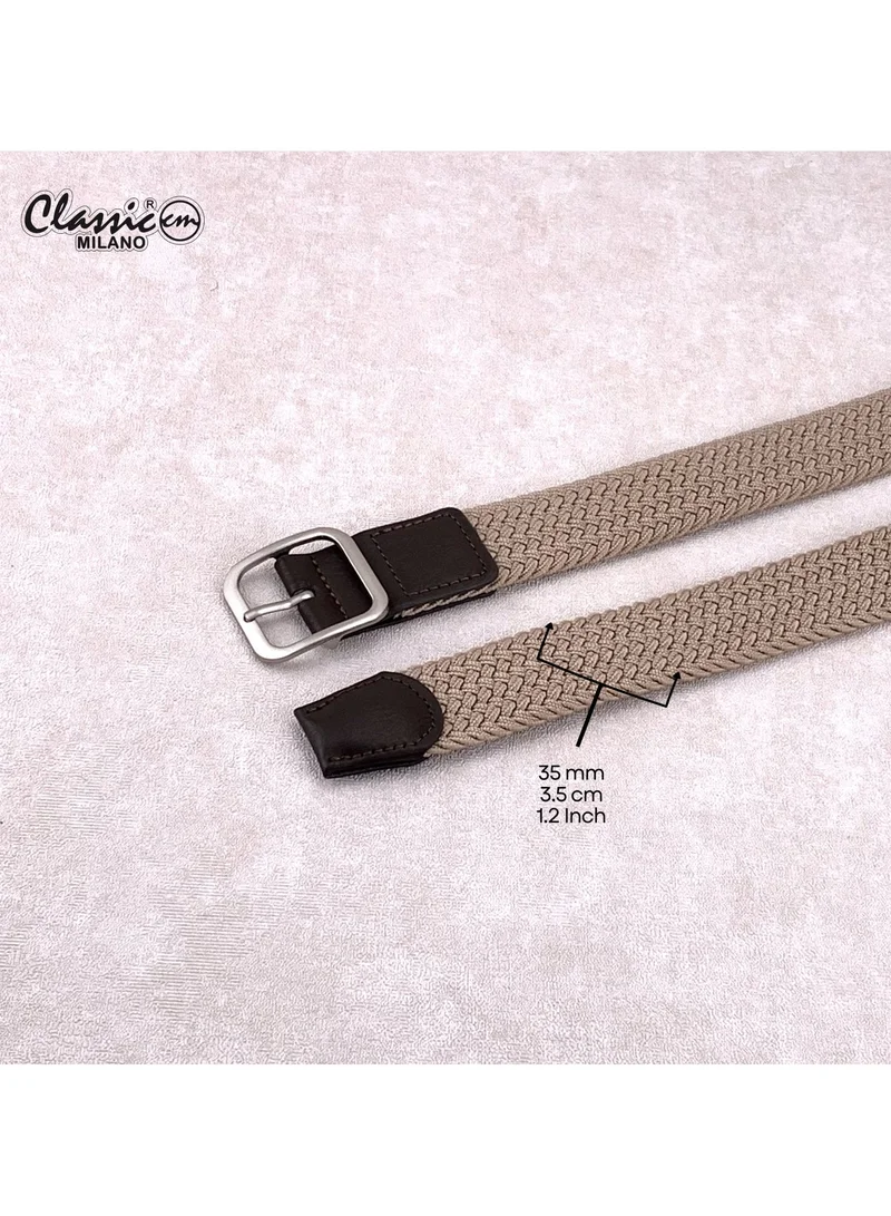 Classic Milano Beige (DWE-314) Classic Milano Braided Cotton Elastic Stretch Belt for Men & Women, Woven Canvas Web Belt with Gift Box, Adjustable Men's Belt | Full Length: 110CM (Free Size - Fits up to the waist of 40 Inches / 100 CM)  | Best Price UAE