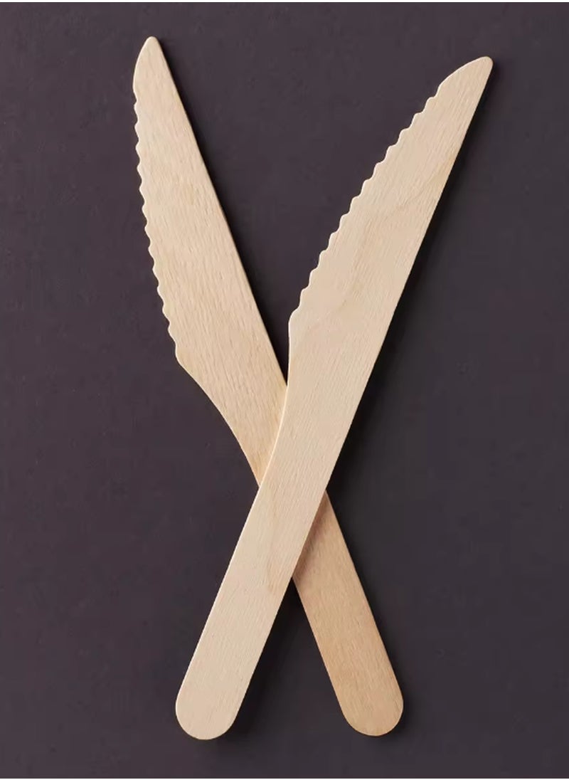 300 Pcs Disposable Knife Wooden Knife 100% Natural Wooden Disposable Cutlery Eco-Friendly