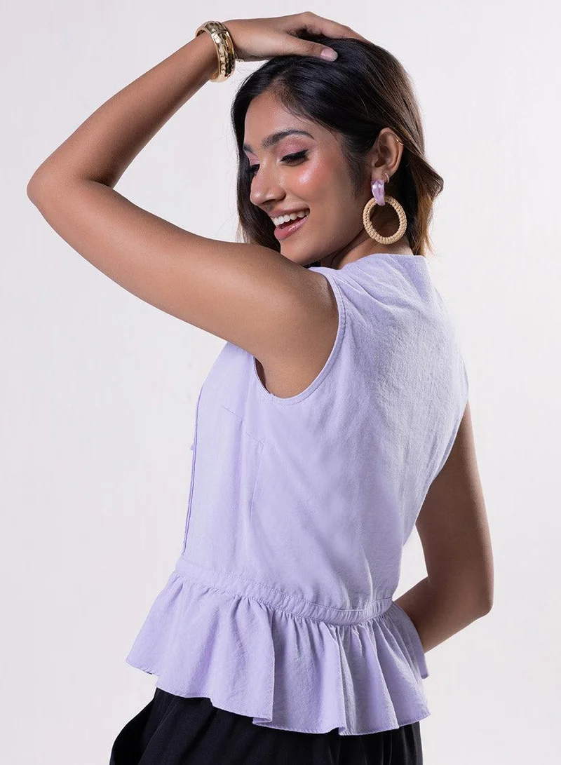 Zigzag  Sleeveless Pintuck Peplum Top-Lavendar for Women | Best Price UAE