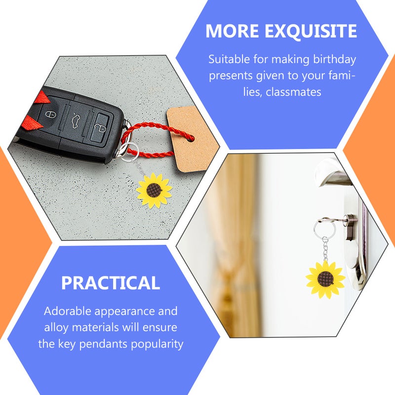 6pcs Sunflower Keychains Student Key Floral Pendants Key Decoration - Image 5