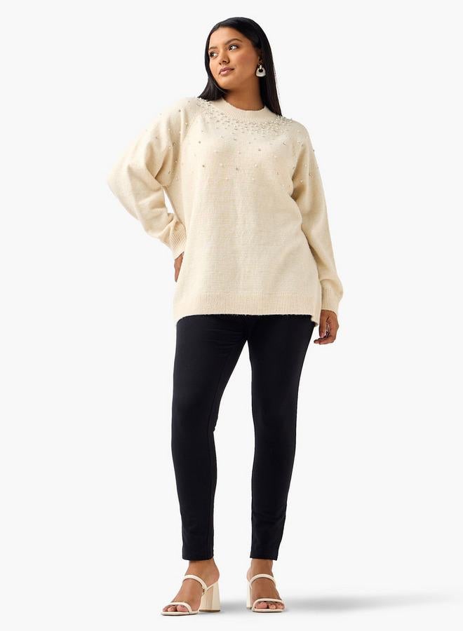 Ulla Popken Relaxed Fit Embellished Crew Neck Sweater - Image 2