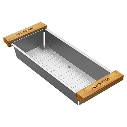 Elkay LKC0717SS Crosstown 16-7/8" L x 6-3/4" W Stainless Steel Colander with Wood Handles - Stainless Steel - Image 4
