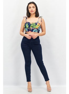 LASULA Women Square Neckline Sleeveless Allover Print Crop Top, Blue  - Image 4