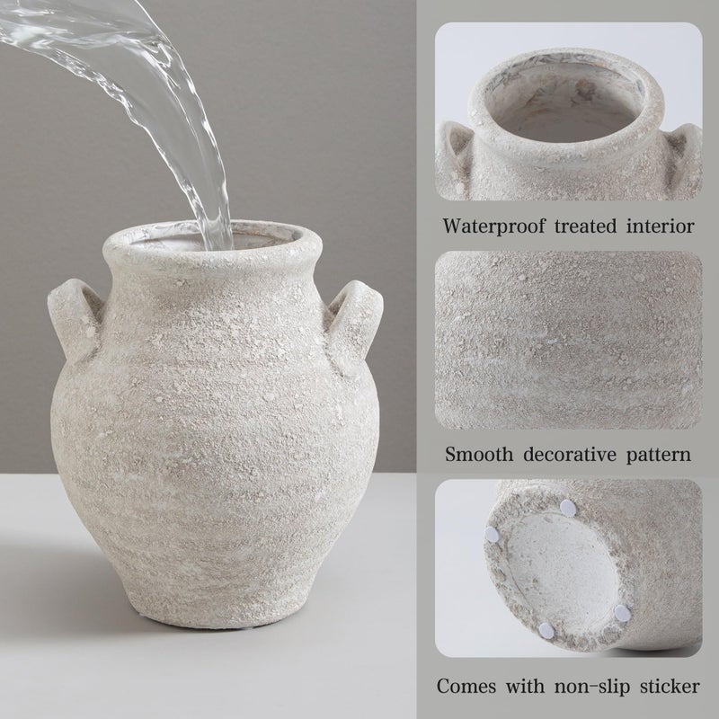 Enra Ceramic White Flower Vase, 7.36 Inch Pottery Decorative Vase Rustic Farmhouse Vases for Home Decor Table Living Room Kitchen Bedroom Shelf Mantel Wedding Centerpiece - Image 4