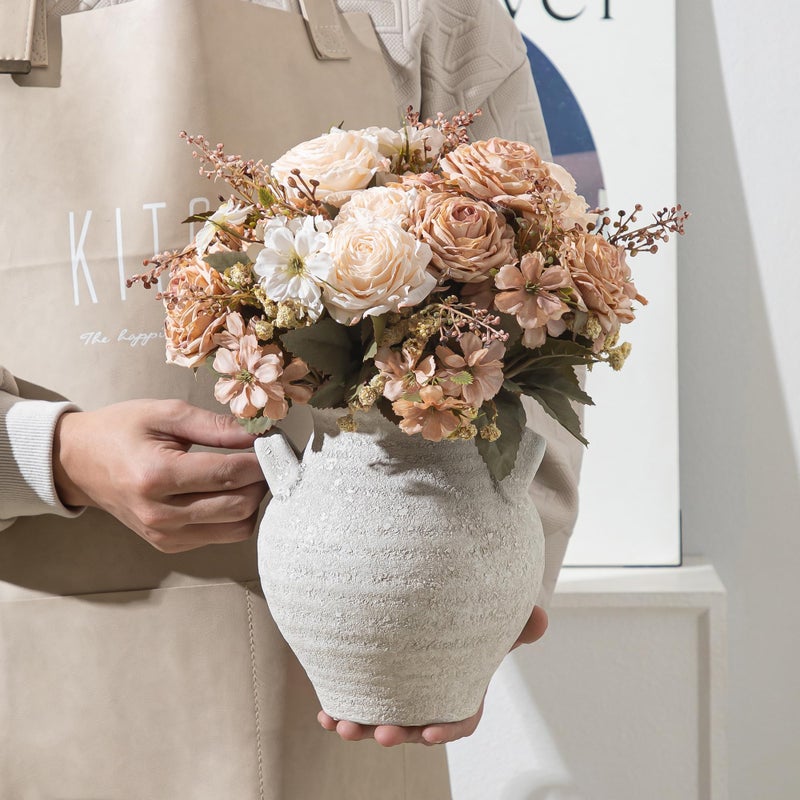 Enra Ceramic White Flower Vase, 7.36 Inch Pottery Decorative Vase Rustic Farmhouse Vases for Home Decor Table Living Room Kitchen Bedroom Shelf Mantel Wedding Centerpiece - Image 3