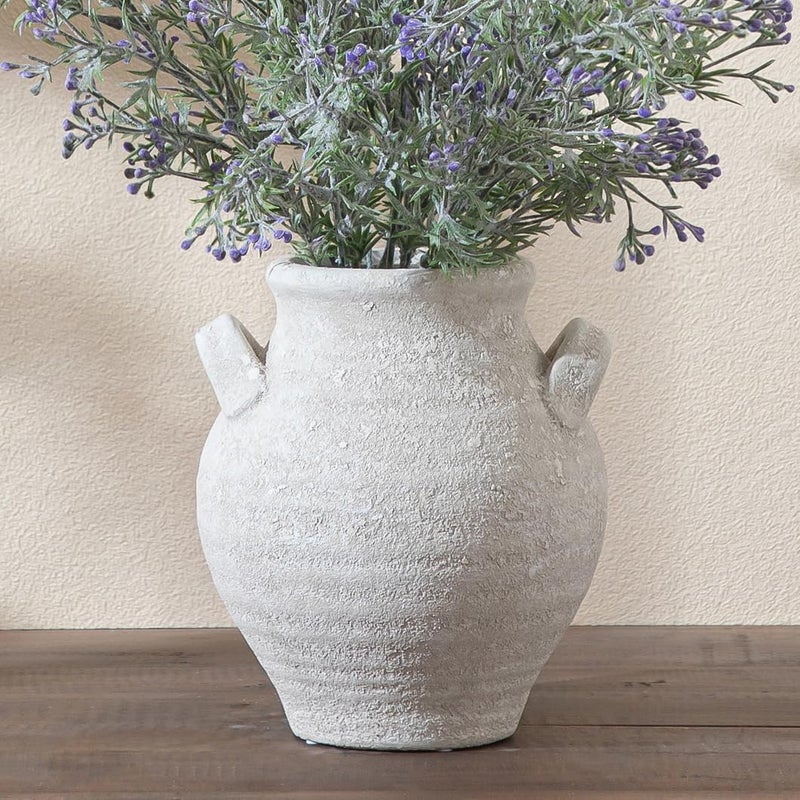 Enra Ceramic White Flower Vase, 7.36 Inch Pottery Decorative Vase Rustic Farmhouse Vases for Home Decor Table Living Room Kitchen Bedroom Shelf Mantel Wedding Centerpiece - Image 1