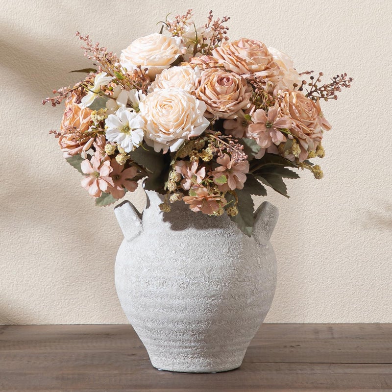 Enra Ceramic White Flower Vase, 7.36 Inch Pottery Decorative Vase Rustic Farmhouse Vases for Home Decor Table Living Room Kitchen Bedroom Shelf Mantel Wedding Centerpiece - Image 5