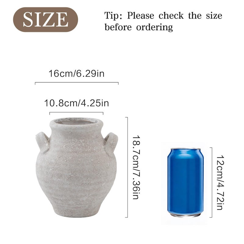 Enra Ceramic White Flower Vase, 7.36 Inch Pottery Decorative Vase Rustic Farmhouse Vases for Home Decor Table Living Room Kitchen Bedroom Shelf Mantel Wedding Centerpiece - Image 2