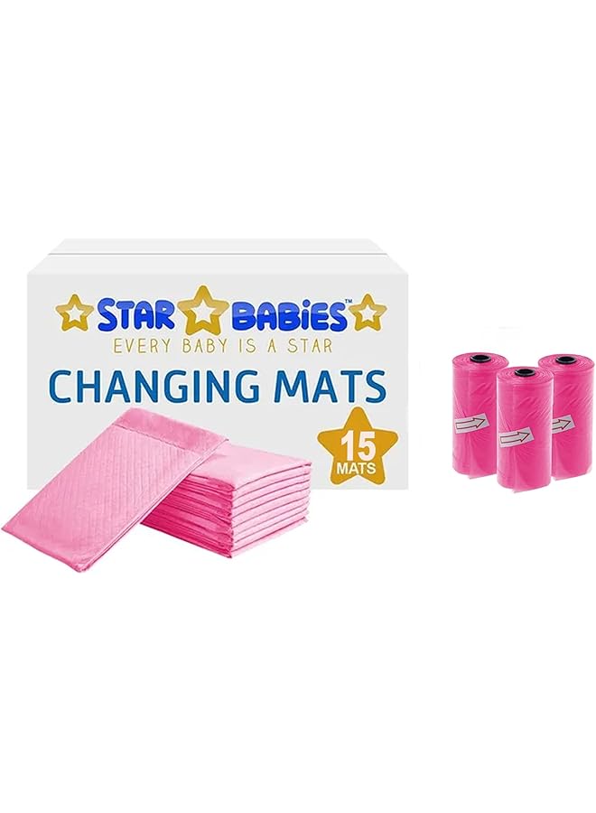 STAR BABiES Baby Essentials Pack Of 2 (Changing Mat 15Pcs Scented Bag 3Pcs) Pink - Image 1