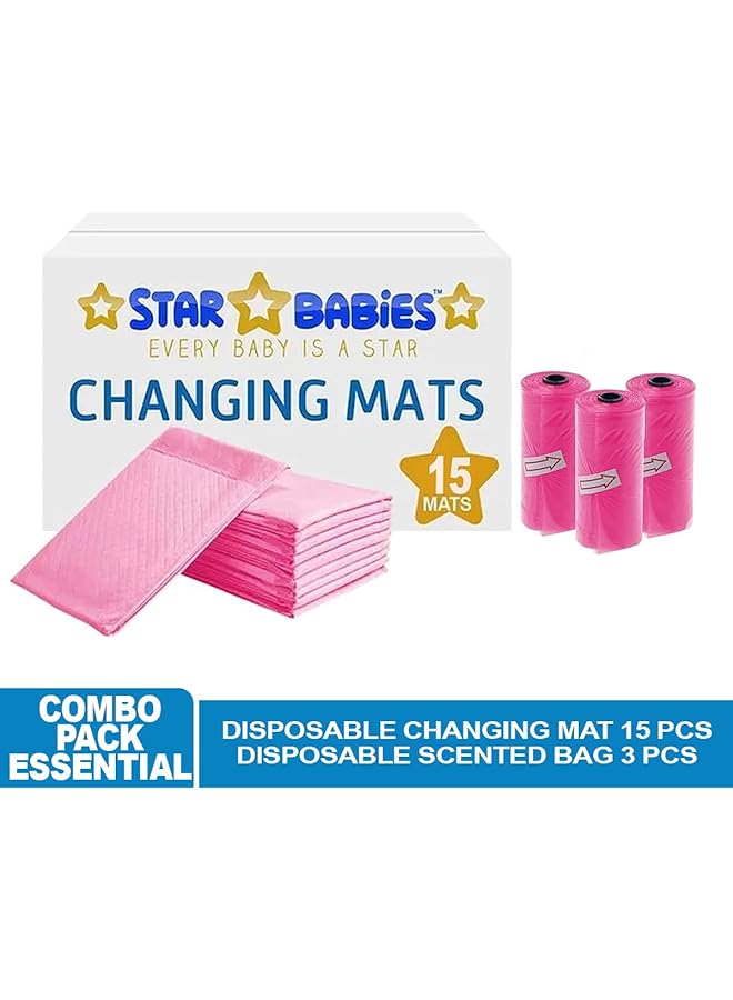STAR BABiES Baby Essentials Pack Of 2 (Changing Mat 15Pcs Scented Bag 3Pcs) Pink - Image 2