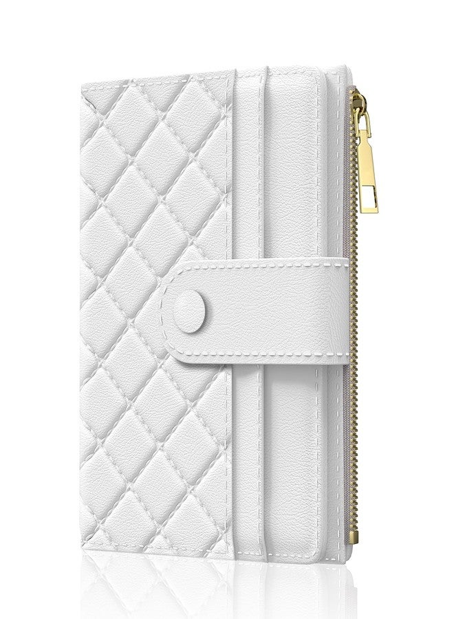 Aiawoxc Womens Wallet, RFID Small Slim Wallets for Women, Compact Credit Card Holder, Cute Leather Bifold Ladies Purse with Zipper Coin Pocket and ID Window, White - Image 1
