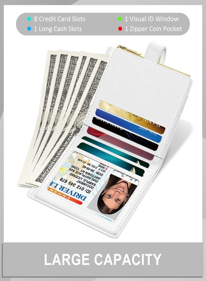 Aiawoxc Womens Wallet, RFID Small Slim Wallets for Women, Compact Credit Card Holder, Cute Leather Bifold Ladies Purse with Zipper Coin Pocket and ID Window, White - Image 3