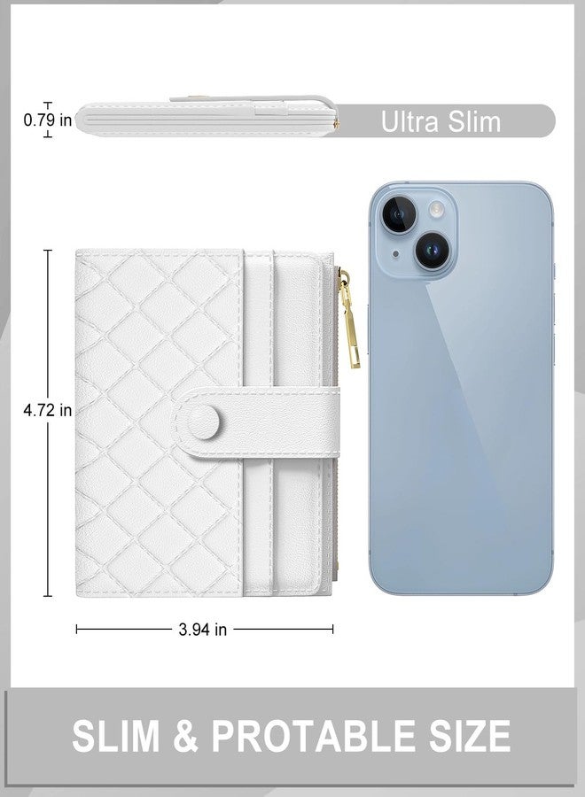 Aiawoxc Womens Wallet, RFID Small Slim Wallets for Women, Compact Credit Card Holder, Cute Leather Bifold Ladies Purse with Zipper Coin Pocket and ID Window, White - Image 2