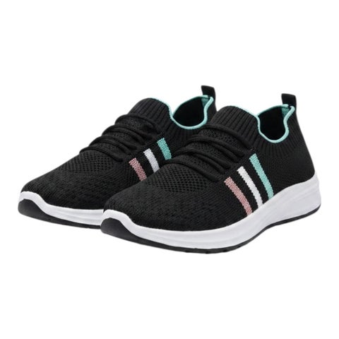 Unisex Low-Top Athletic Sneakers for Running & Walking - Black with Multicolour Stripes