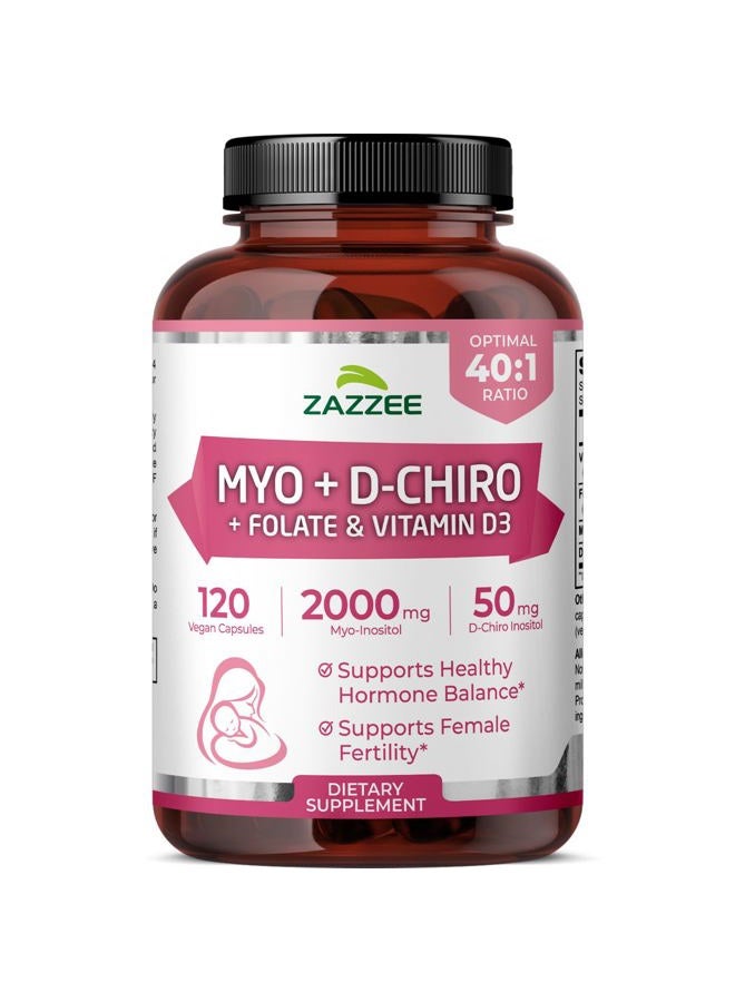 Zazzee Myo and D-Chiro Inositol Supplement for Women - Fertility Supplement for Women with Ideal 40:1 Ratio Myo & D-Chiro Inositol D3 & Methylfolate Ovarian Support Vitamins - ISO Lab Tested (30 Servings) - Image 1