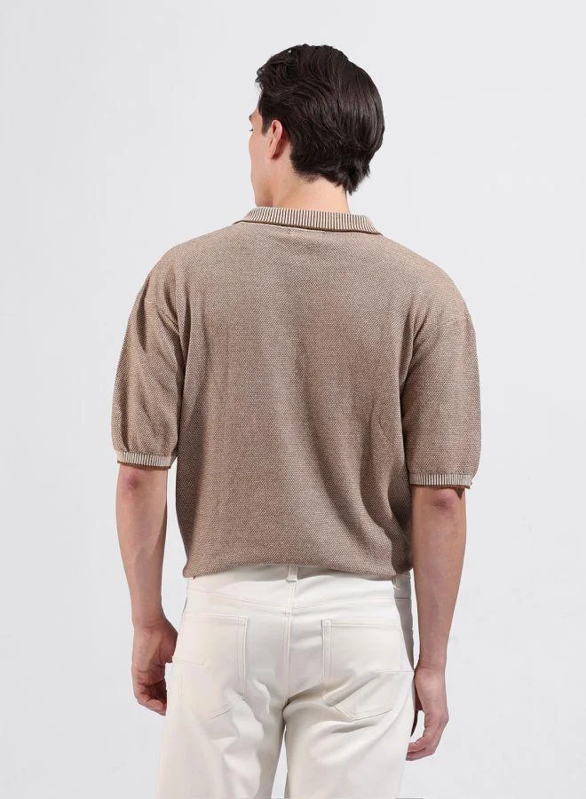 شركة المرآب الهندية Men Oversized Fit Textured Polo Neck Half Sleeves T-Shirt