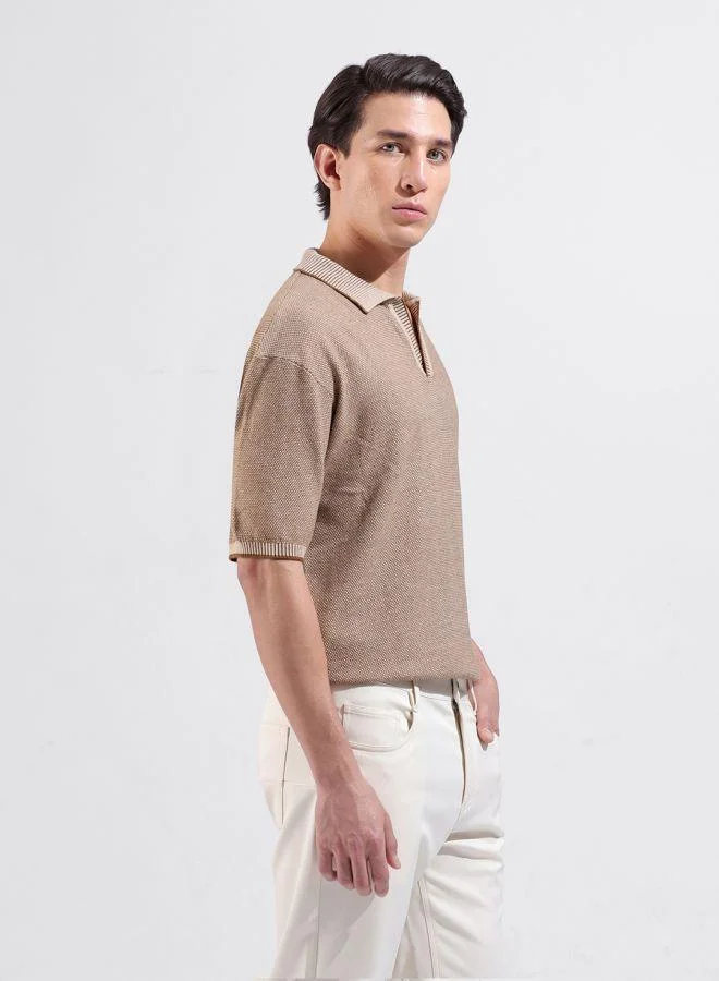 The Indian Garage Co Men Oversized Fit Textured Polo Neck Half Sleeves T-Shirt