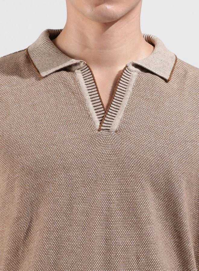 The Indian Garage Co Men Oversized Fit Textured Polo Neck Half Sleeves T-Shirt
