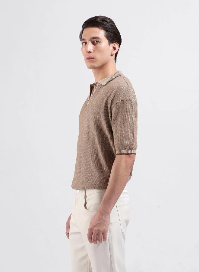 The Indian Garage Co Men Oversized Fit Textured Polo Neck Half Sleeves T-Shirt