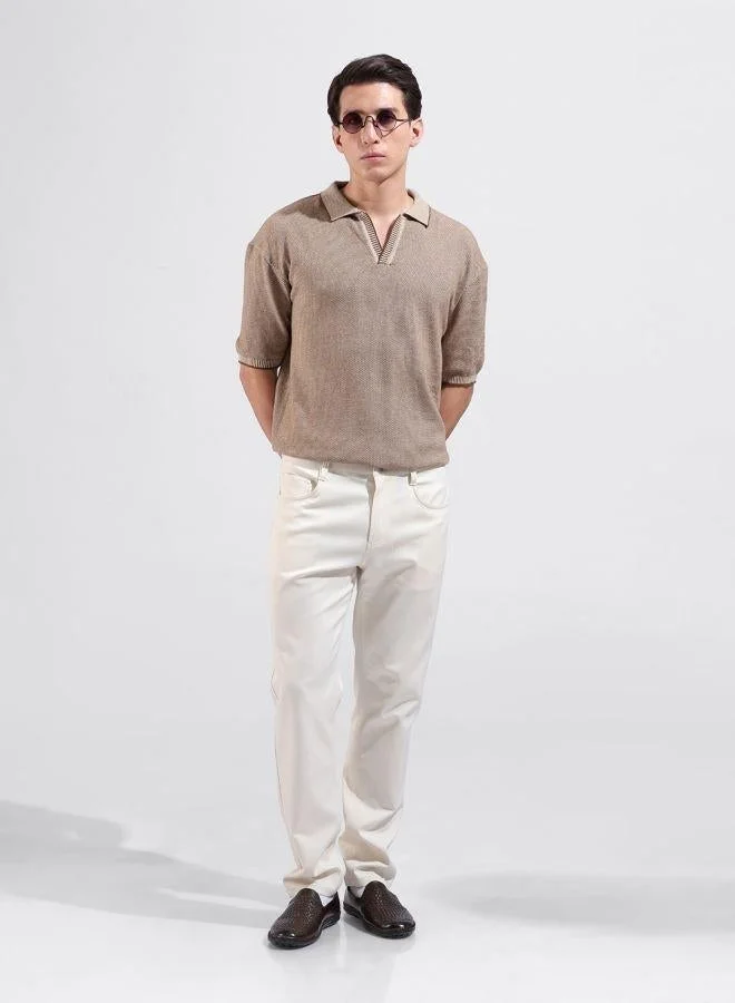 The Indian Garage Co Men Oversized Fit Textured Polo Neck Half Sleeves T-Shirt