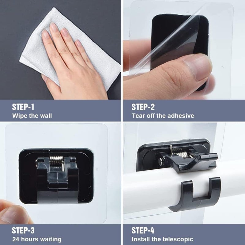Kepptal Curtain Rod Bracket No Drilling No Drill Curtain Rod Brackets Self Adhesive Curtain Rod Holder Hooks for Bathroom Kitchen Home Bathroom and Hotel Black 8 Pcs - Image 3
