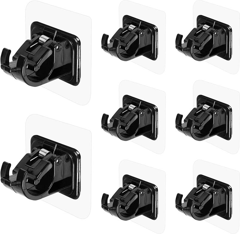 Kepptal Curtain Rod Bracket No Drilling No Drill Curtain Rod Brackets Self Adhesive Curtain Rod Holder Hooks for Bathroom Kitchen Home Bathroom and Hotel Black 8 Pcs - Image 1