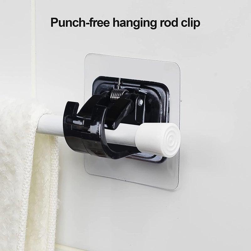 Kepptal Curtain Rod Bracket No Drilling No Drill Curtain Rod Brackets Self Adhesive Curtain Rod Holder Hooks for Bathroom Kitchen Home Bathroom and Hotel Black 8 Pcs - Image 5