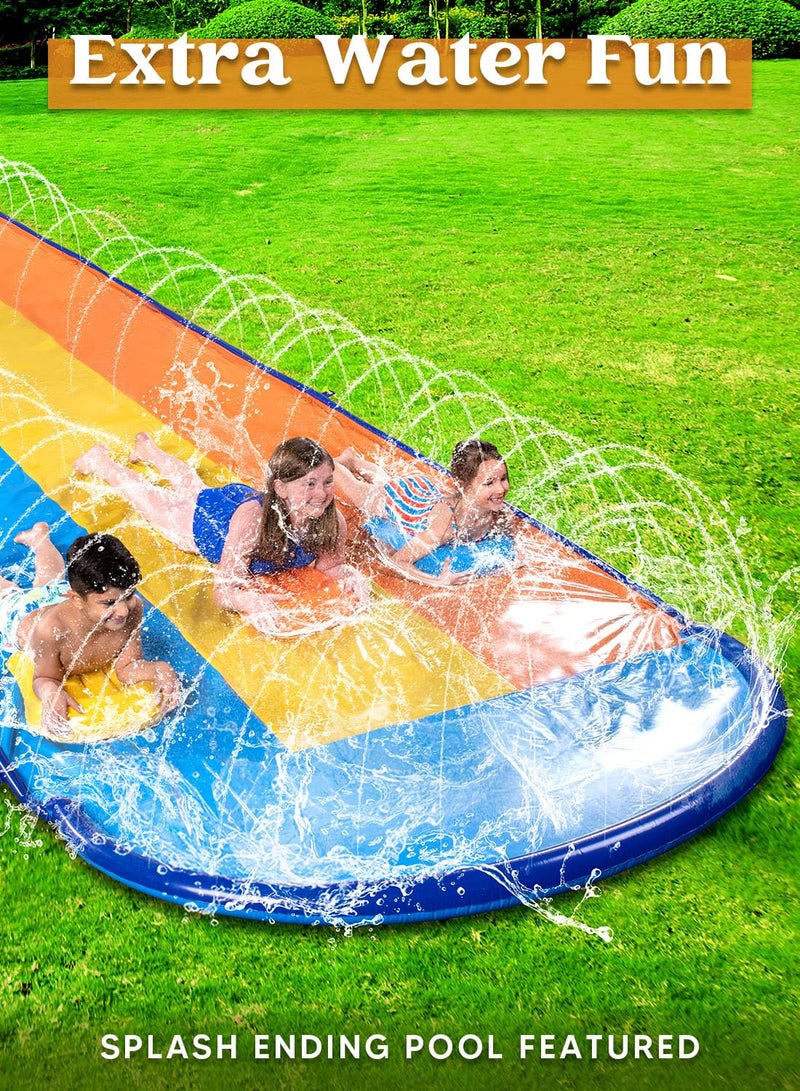 Sloosh Triple Water Slide with 3 BodyBoards, 22.5FT Lawn Water Slip Splash Pad Slide Summer Toy with Build in Advanced Sprinkler for Kids Adults Backyard Summer Water Fun - Image 4