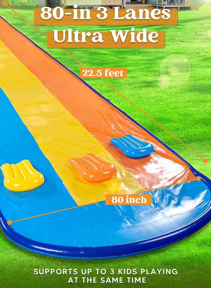 Sloosh Triple Water Slide with 3 BodyBoards, 22.5FT Lawn Water Slip Splash Pad Slide Summer Toy with Build in Advanced Sprinkler for Kids Adults Backyard Summer Water Fun - Image 2