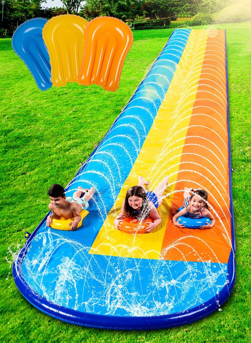 Sloosh Triple Water Slide with 3 BodyBoards, 22.5FT Lawn Water Slip Splash Pad Slide Summer Toy with Build in Advanced Sprinkler for Kids Adults Backyard Summer Water Fun - Image 1