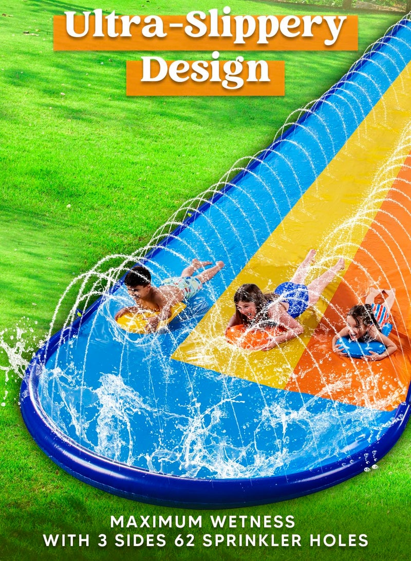 Sloosh Triple Water Slide with 3 BodyBoards, 22.5FT Lawn Water Slip Splash Pad Slide Summer Toy with Build in Advanced Sprinkler for Kids Adults Backyard Summer Water Fun - Image 5