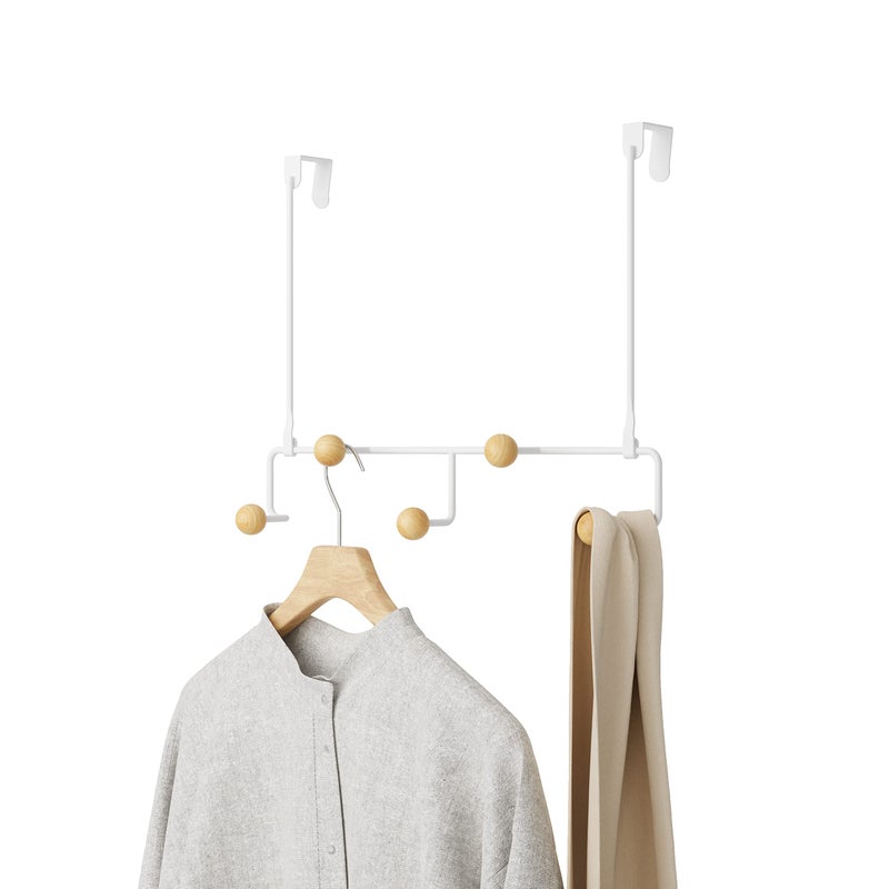 Umbra Estique Over The Door Coat Rack  MultiUse Organizer For Coats Bags Hats  More Small WhiteNatural
