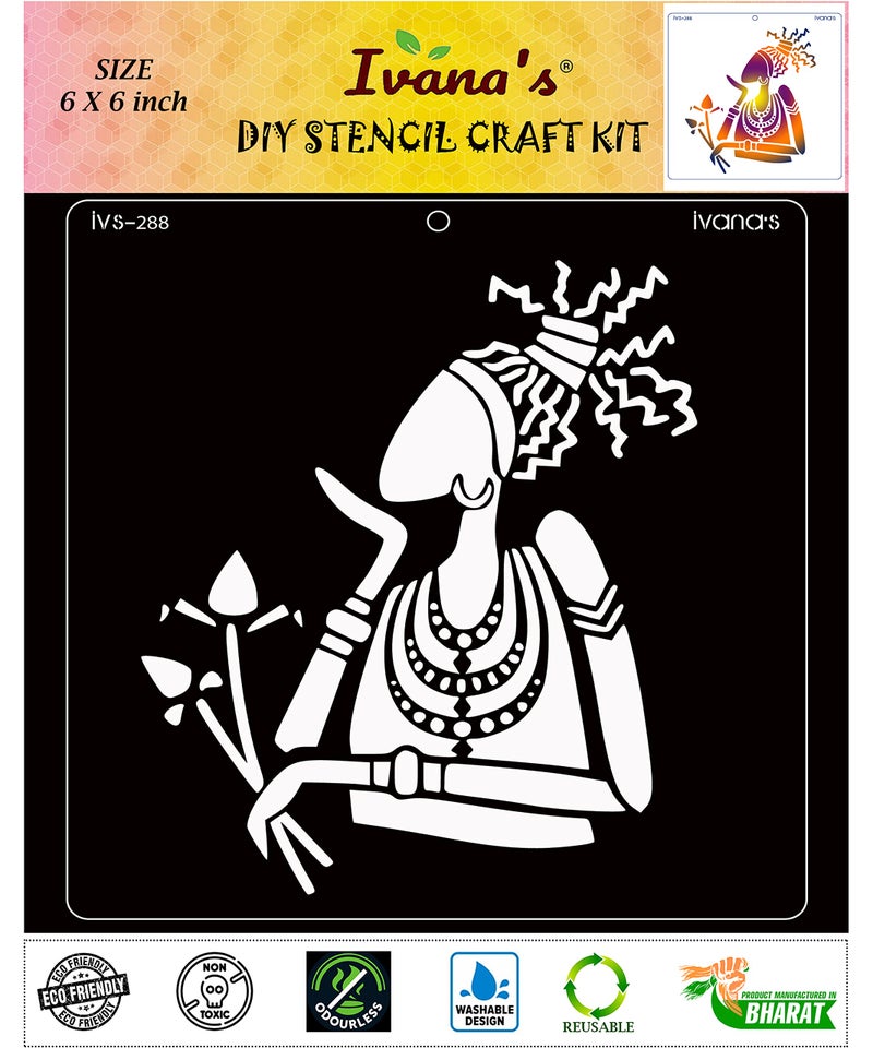IVANA'S Tribal Art Reusable Stencil for Art & Craft, DIY Decorative Stencil for Painting on Canvas, Fabric, Cloth, Paper, Glass, Furniture and Wall, Size - 6 x 6 inch, Pack of 1, IVS-288, Off White - Image 1