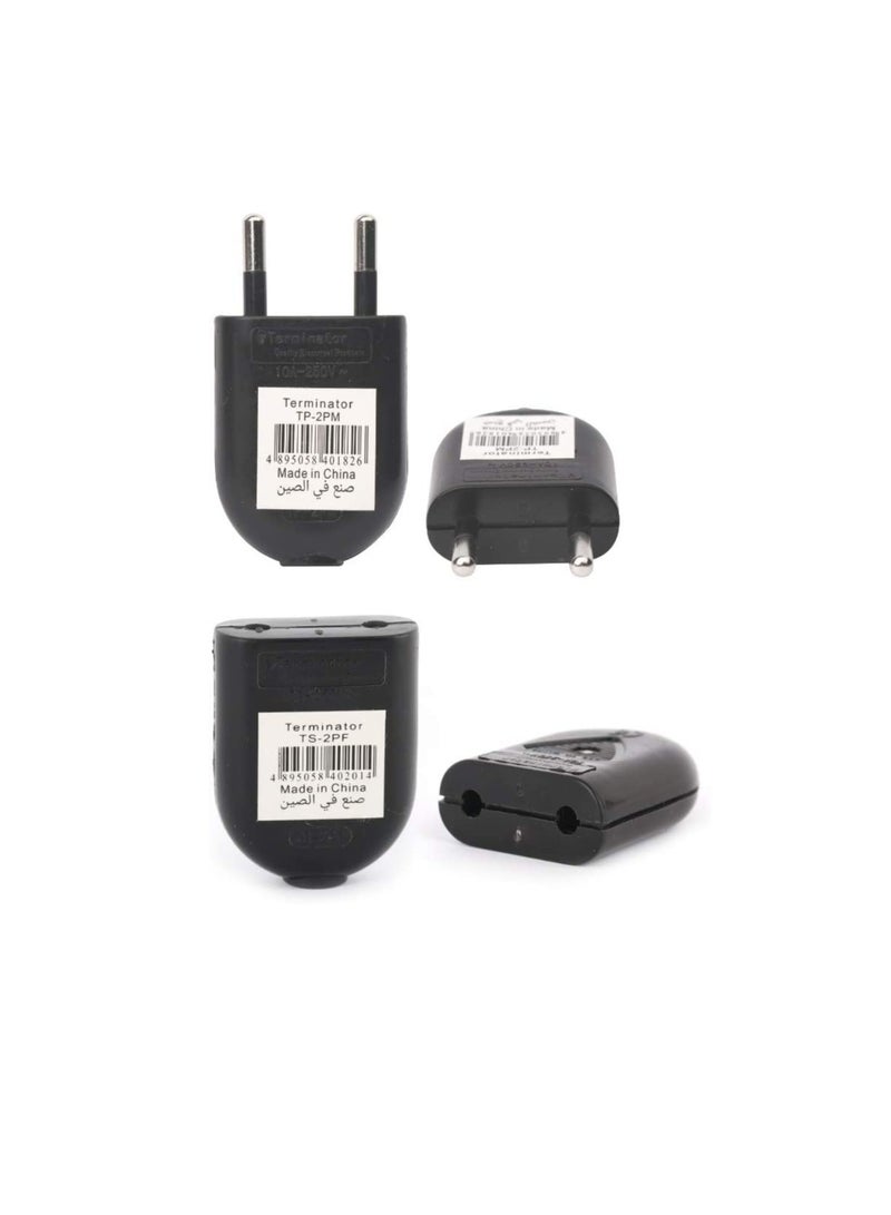 Terminator Terminator EU Round Two Pin Plug Pair of Male Plug & Female Plug Pack of 2 TP 2PM+TS 2PF BLACK - Image 2