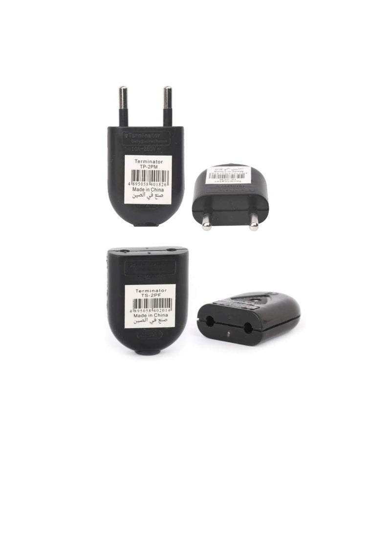 Terminator Terminator EU Round Two Pin Plug Pair of Male Plug & Female Plug Pack of 2 TP 2PM+TS 2PF BLACK - Image 3