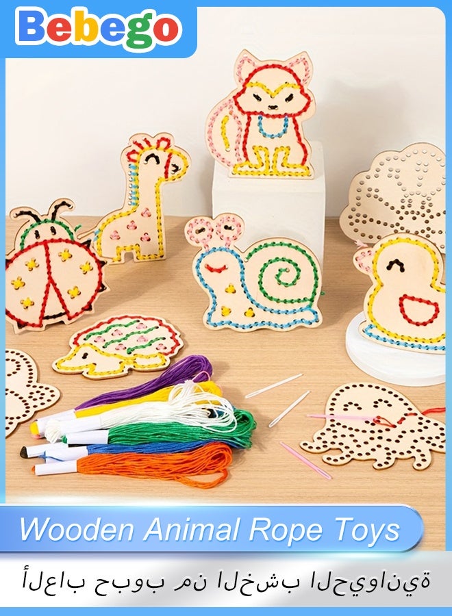 BEBEGO 1 Set Of Wooden Animal Rope Toys, Colorful Rope Complex Rope Game, Hand Eye Coordination Embroidery Toys, Christmas Gifts for Boys And Girls 3+ Years Old - Image 1