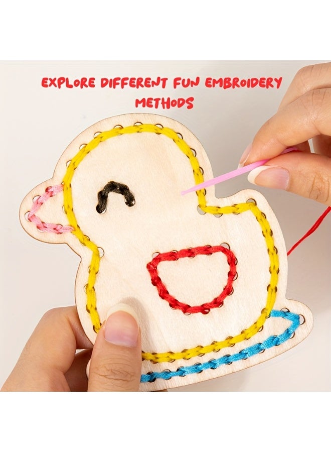 BEBEGO 1 Set Of Wooden Animal Rope Toys, Colorful Rope Complex Rope Game, Hand Eye Coordination Embroidery Toys, Christmas Gifts for Boys And Girls 3+ Years Old - Image 2
