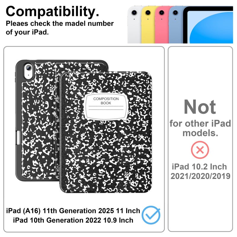 Supveco Case for iPad (A16) 11th Generation 11 inch (2025),iPad 10th Generation 10.9 inch (2022) with Pencil Holder-[Auto Wake/Sleep],Premium Folio Stand Case with Soft TPU Back Cover-Book - Image 2