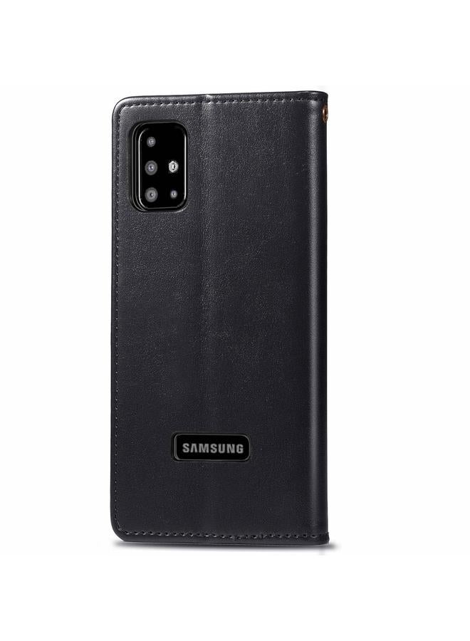 Zaboon Case For Galaxy A51 Retro Solid Color Leather Buckle Phone Case with Lanyard & Photo Frame & Card Slot & Wallet & Stand Function - Image 4