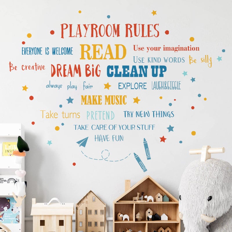 Mfault Playroom Rules Dream Big Be Creative Read Sayings Wall Decals Stickers Colorful Inspirational Quote Nursery Decorations Neutral Baby Boy Girl Bedroom Playroom School Art Kids Room Decor Gifts