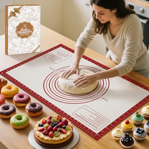 Mimekitchen Non Stick Pastry Mat for Rolling Dough Fondant Pie Crust, Macaron Silicone Baking Mat for Mat Extra Large Silicone Mats for Baking Cookie Cakes Pizza Candy Bread - Image 1