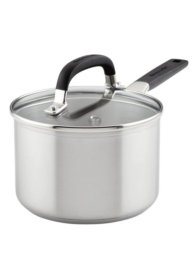 KitchenAid Stainless Steel Saucepan with Measuring Marks and Lid, 2 Quart, Brushed Stainless Steel - Image 1
