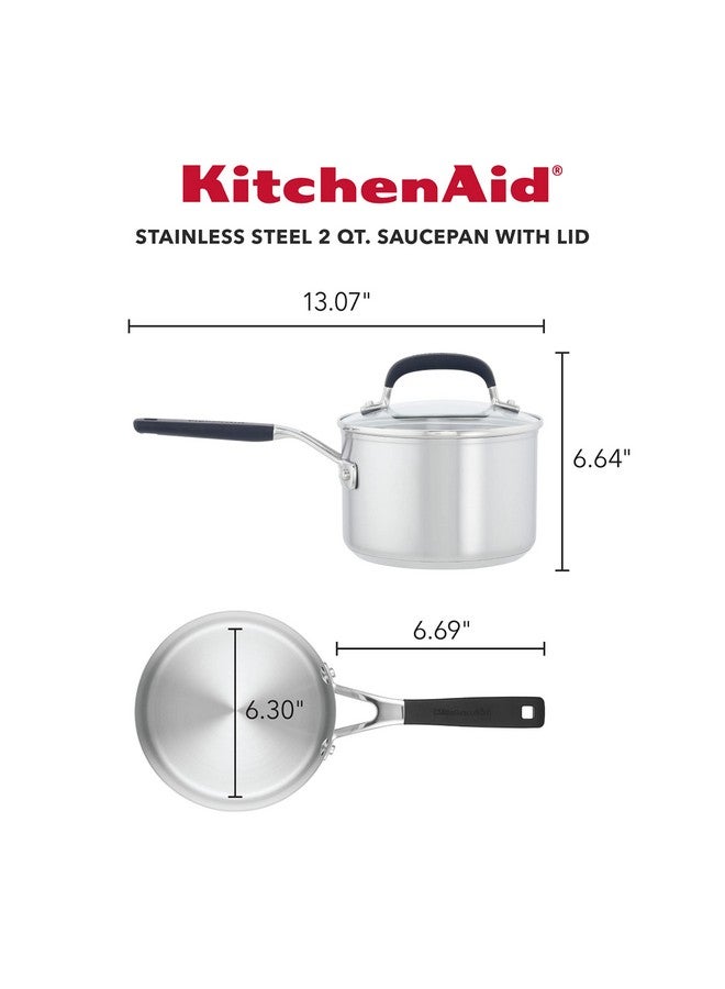 KitchenAid Stainless Steel Saucepan with Measuring Marks and Lid, 2 Quart, Brushed Stainless Steel - Image 2